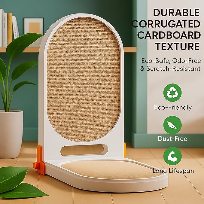 Extra Large 45" L Shaped Cat Scratcher with Ball Toy, Cat Scratch Pad for Indoor Cats, Durable Cardboard Cat Scratching Board & Couch Furniture Protector, Modern Cat Scratching Post for Cats