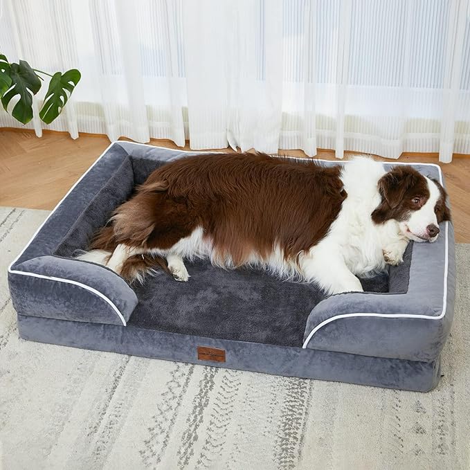Comfort Expression Orthopedic Dog Bed for Medium Dogs 28x19 Inch, Waterproof Supportive Egg Crate Foam Medium Pet Bed with Removable Bolster, Dog Couch with Washable Cover & Non-Slip Bottom, Dark Grey