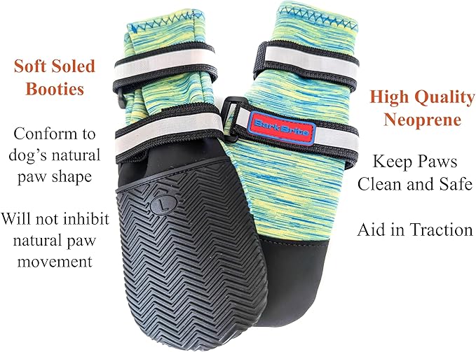 All Weather Neoprene Paw Protector Dog Boots with Reflective Straps in 5 Sizes! (Turquoise Large)