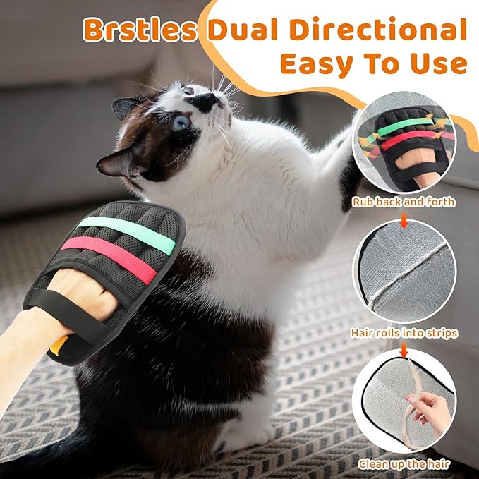 Pet Hair Remover Glove for Dogs & Cats, Newly Upgraded Reusable Electrostatic Pet Hair Gloves, Pet Hair Remover Tool for Clothing, Couch, Carpet, Car Seat (2Pcs - Black)