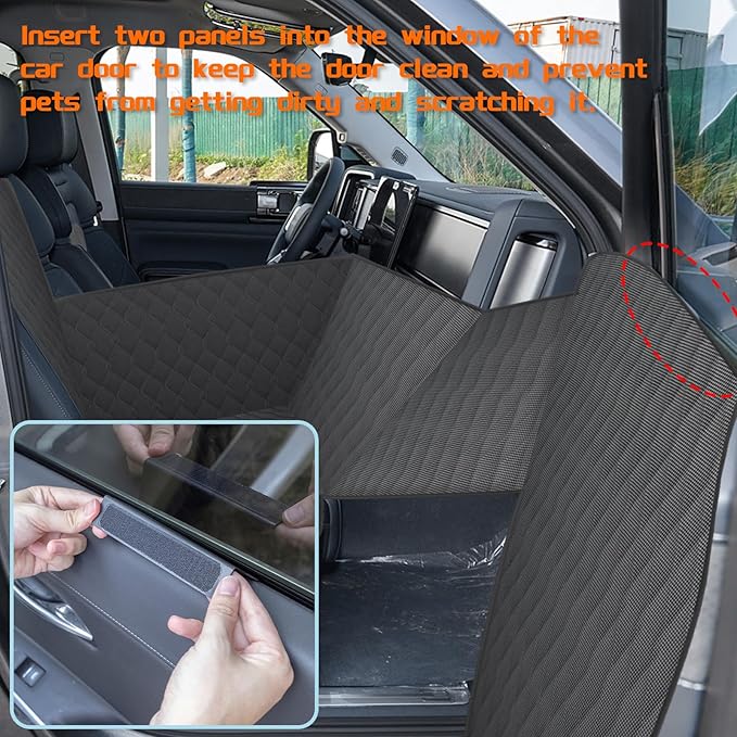 RUIANTE Dog Car Seat Pet Front Seat Cover Pets Travel Safety Seats Booster Seat Dogs Fronts Seats Cover with Car Door Side Panel & Hard Borad Universal for Cars Sedans SUVs (Black)