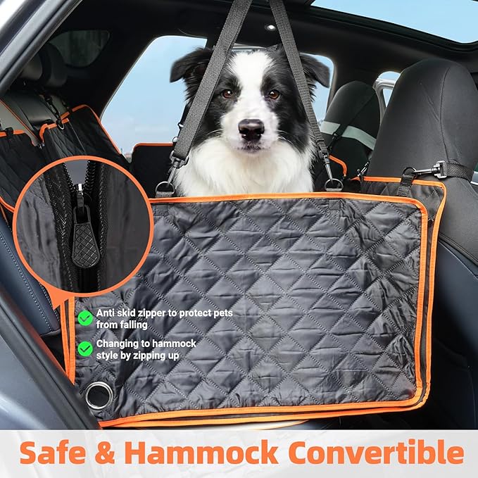 Dog Car Seat Cover for Back Seat, 1seat to 3seats can be Switched at Will. Back Seat Extender with Hard Bottom. 600D Heavy Duty Scratch,Nonslip,Waterproof Dog Hammock for Cars,Trucks and SUVs.