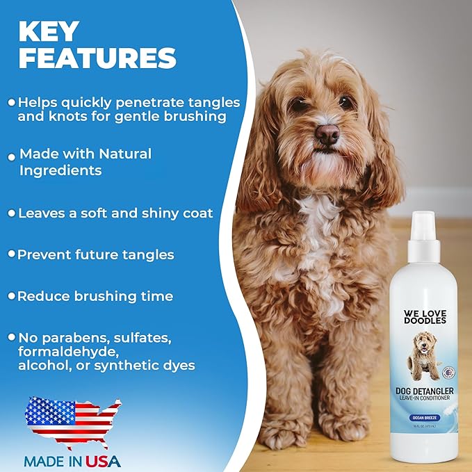 We Love Doodles Dog Shampoo & Dog Detangler Spray Pack - Pet Shampoo & Conditioner for Dogs, Doodle Detangler Spray, Cleans & Moisturizes, Reduces Tangles & Mats, Ocean Breeze, Total 32 oz