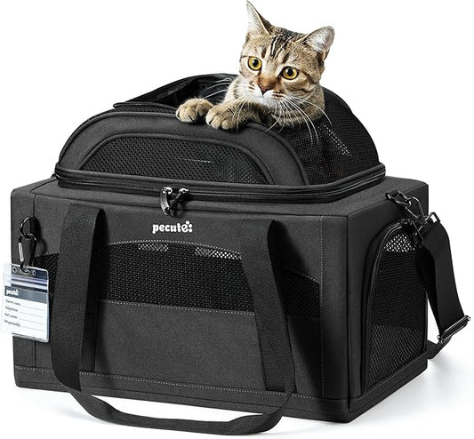 Pecute Expandable Airline-Approved Pet Carrier – Soft-Sided with Locking Zippers & Leakproof Pad
