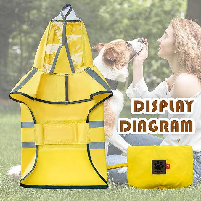 Dog Raincoat, Adjustable Rain Jacket with Hooded Double Layer for Large Medium Small Dogs Puppies, Lightweight Waterproof Rain Coat Poncho with Reflective Stripe Yellow,M