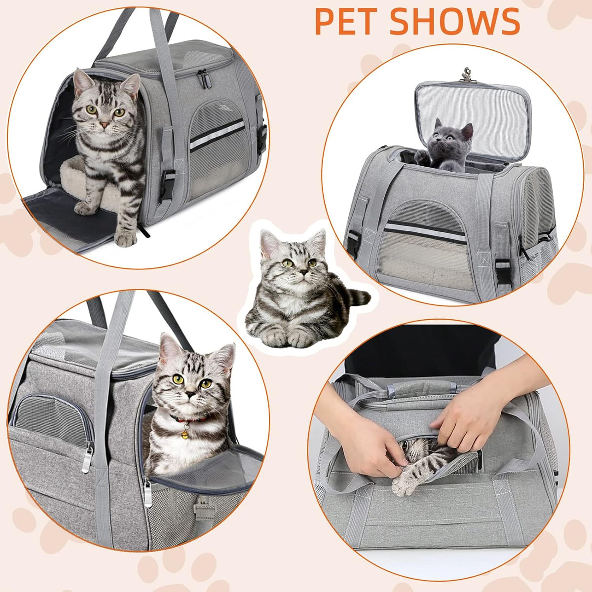 Soft Pet Carrier Bag for Cats and Dogs, Up to 20 lb