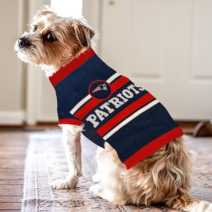 NFL New England Patriots Dog Sweater, Size Extra Large. Warm and Cozy Knit Pet Sweater with NFL Team Logo, Best Puppy Sweater for Large and Small Dogs