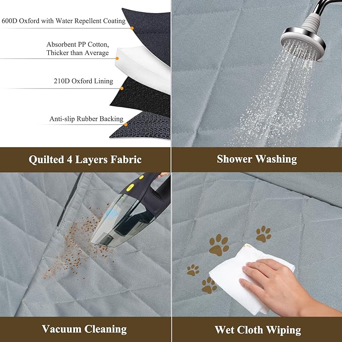 VIVAGLORY Dog Seat Cover Easyhammock Dog Hammock, Seat Cover for Car SUV & Truck, Back Backseat Split Hair Resistant Protector for Pet, Large, Grey