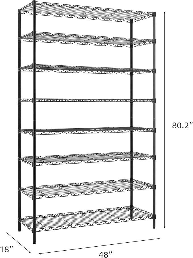 Finnhomy 4000LBS 8-Tier Wire Shelving Unit Adjustable Steel Wire Rack, 18x48x80.2 Inches 8 Shelves Metal Rack, Pantry Shelves for Storage, Metal Garage Shelving with 1" Poles, NSF Certified, Black