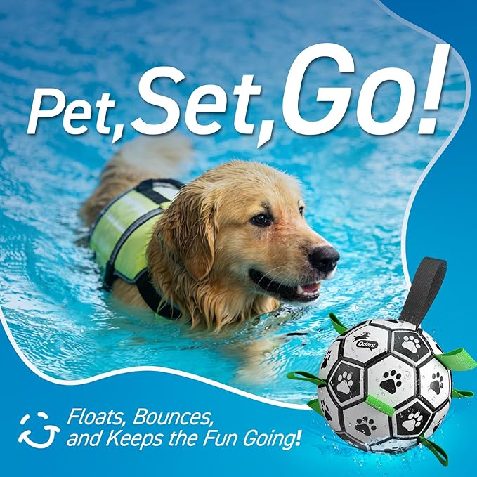 QDAN Dog Soccer Balls Toy with Bell Inside, Outdoor Interactive Dog Toys, Durable Ropes Squeaky Ball for Medium Large Dogs (8 Inch)