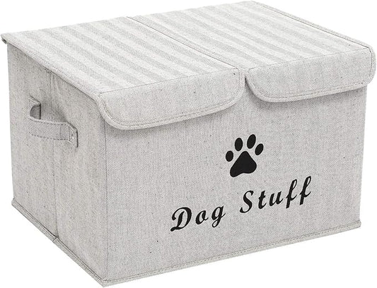 Dog toy box with lid dog storage organizer perfect basket for dog toys living room, playroom, closet, home organization and storage - Gray Stripe