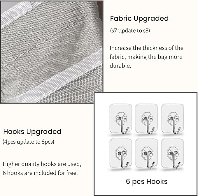 Wall Hanging Organizer Bag, 2-Pack Linen Storage Baskets with Pockets, Wall Hanging Storage Basket for Bedroom, Kitchen, Office, RV Camper (LightGrey-2pcs)