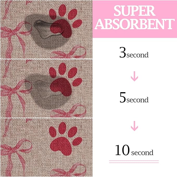 SHIYUE Dog Food Mats for Floors, Absorbent Cat Bowl for Food and Water, Non-Slip Accessories Pet Supplies(12"x20",Pink Bow Footprint)