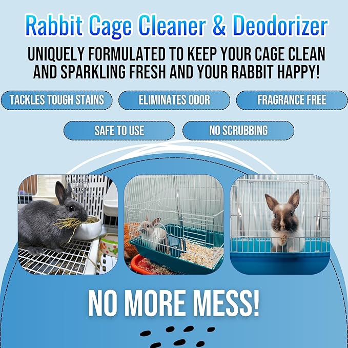 32oz Rabbit Cage Cleaner & Deodorizer Spray - Safe & Effective Odor Eliminator for Small Animal Cages - Non-Toxic & Pet Safe Friendly Formula - Made in the USA