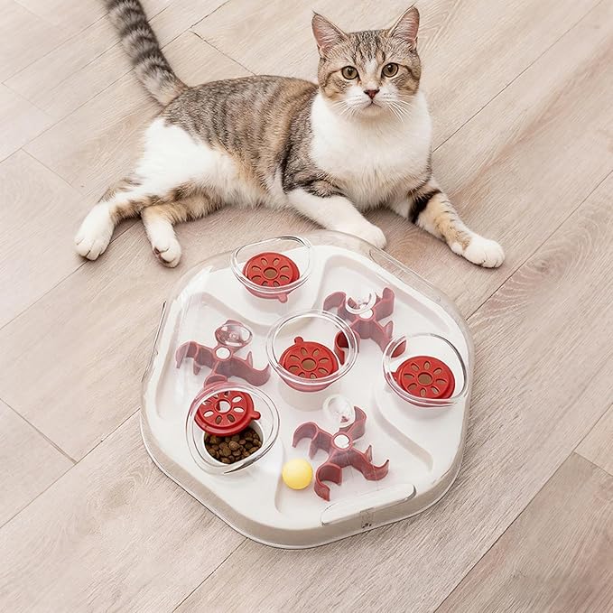 Dog Treat Puzzle - Slow Feeding Game, Sliding Treat Dispenser Toy, Motivating Food Plate | Entertaining Home Play Boredom Relief Puppy Kitten Medium Large Breed Interactive Training Feeder
