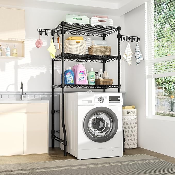 Ulif U8 Laundry Room Storage Organizer, Over The Washer and Dryer Storage Shelves for Laundry Organization, 35" W x 17.3" D x 76.2" H, Suit Washing Machine Width Within 32.6", Hold 304 lb, Black