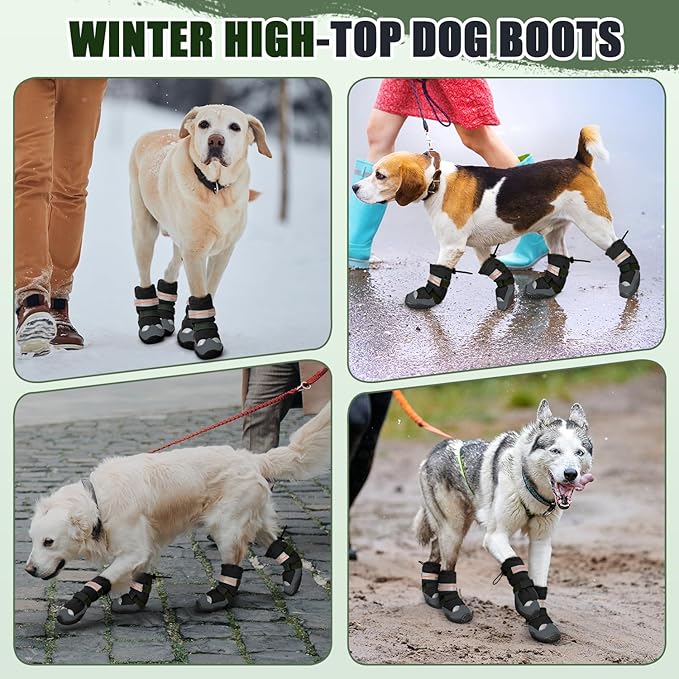 Lukovee Dog Shoes - Waterproof Fleece Lined Dog Boots for Large Small Medium Dogs, Reflective Booties with Non-Slip Rubber Sole for Rain Winter Cold Weather (Black,Size 6)