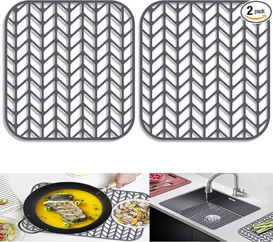 AWOKE Sink Protectors for Kitchen Sink - 12.25" x 11.5" Sink Mat - Heat-resistant Easy-clean Silicone Sink Mat - for Protection of Stainless Steel Sink Pack of 2
