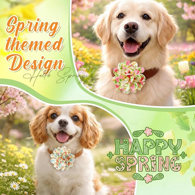 50 Pcs Spring Dog Collar Flowers Bulk Daisy Rose Wildflowers Flowers for Dog Charms Grooming Accessories Bowtie Flower for Puppy Cat Collar Attachment Embellishment Spring Floral Party Costume
