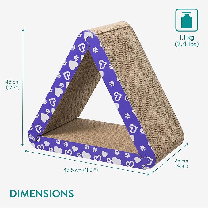 Navaris 3-in-1 Cat Scratcher - Triangle Design Cardboard Cat Scratchers - Easy Assembly Board House for Cats - Large Multi-Sided Scratch Pad, Mat Bed - 44.5cm