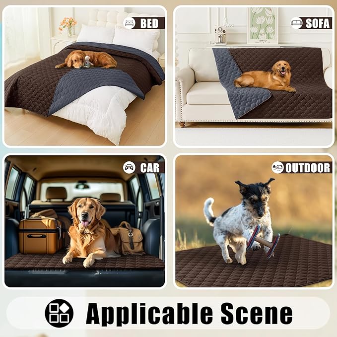 Smiry Waterproof Dog Bed Cover Blanket, Soft Reversible Pet Blanket, Washable Leakproof Cats Dogs Couch Cover for Sofa, Couch, Furniture, Plaid (30x53 Inch, Chocolate/Dark Grey)