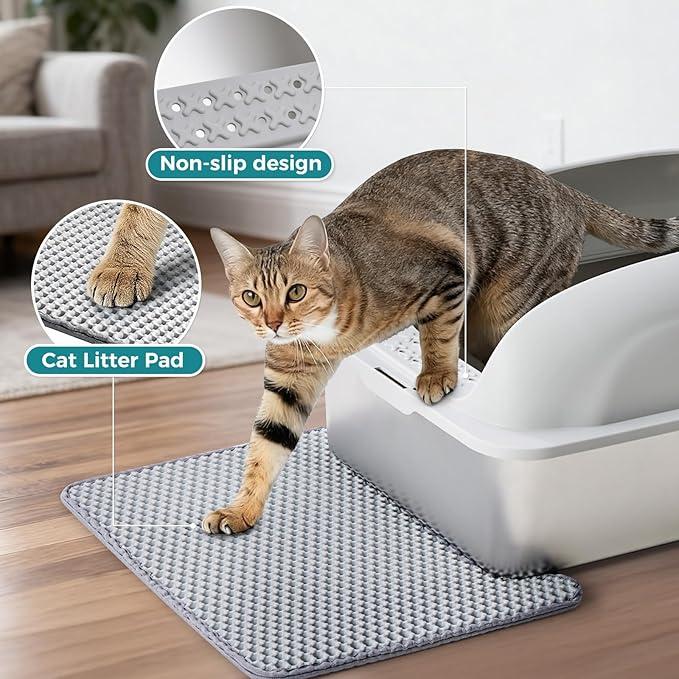 Stainless Steel Cat Litter Box with Lid, High Sided Large Cat Litter Box for Anti-Urine Leakage, Included Scoop and Litter Mat, Light Gray