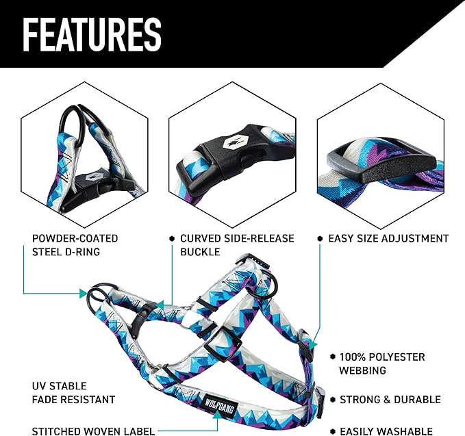Wolfgang Heavy Duty Adjustable Dog Harness, Pull-Tested to Over 800 lbs for Walking & Training, RockyPeaks Print, X-Large