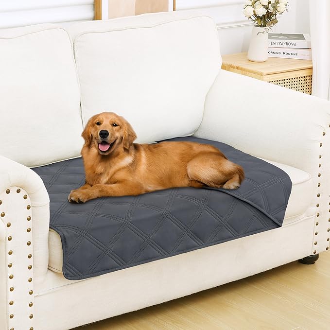 Smiry Waterproof Dog Bed Cover Blanket 30x53, Soft Reversible Pet Blanket, Washable Leakproof Cats Dogs Couch Cover for Sofa, Couch, Furniture, Lattice, Dark Grey/Dark Grey