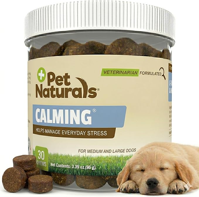 Pet Naturals Calming Chews for Medium and Large Dogs, 30 Chicken Liver Flavored Soft Chews, Anxiety Relief for Barking, Separation Stress, Fireworks and Thunder, Naturally Sourced Behavioral Support