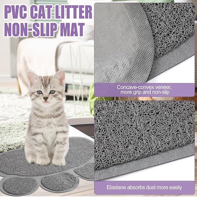 7 Pcs Small Cat Kitten Starter Kit Cat Litter Box with Shovel Paw Litter Mat Double Automatic Kitten Bowls Toy Teaser Stick Collar Essentials Kits for 1-3 Lbs Beginner(Simple,Purple)