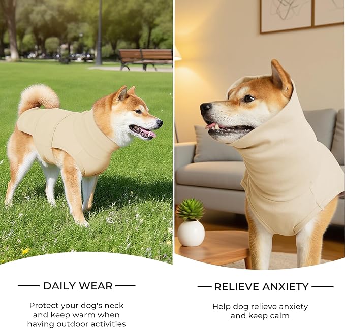 Dog Anxiety Calming Vest Adjustable Turtleneck Thunder Shirt Jacket for Fireworks, Separation, Vet Visits, Pet Hoodie for Large Medium Dogs