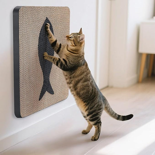 Ownpets Wall Cat Scratcher, Cute Vertical Cat Scratching Board, Wall Mounted Cat Scratch Pad for Wall, Glass, Wood, and Tile, Furniture Protector, Fish Print