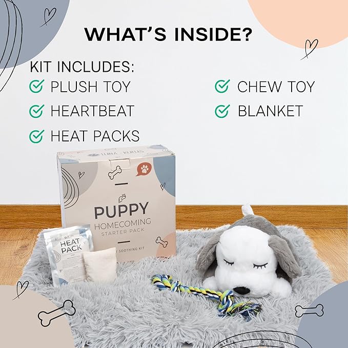 Heartbeat Puppy for Dogs with Blanket, Heat Packs and Chew Toy - Pet Anxiety Relief and Calming Sleep Aid - Perfect Dog Stuffed Animal for Behavioral Crate Training - Dog Toys