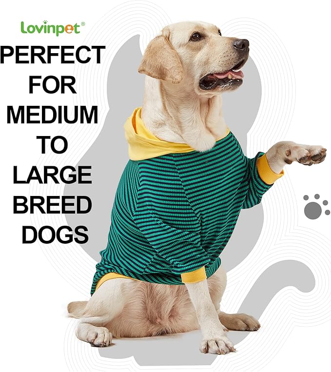 LovinPet Large Dog Pajamas, Cotton Green Stripe Dog Shirt, Pet Pajamas for Dogs, Onesies for Dogs, Stop Shedding for Dogs, Pitbull Shirt, Pet PJ's, 3XL