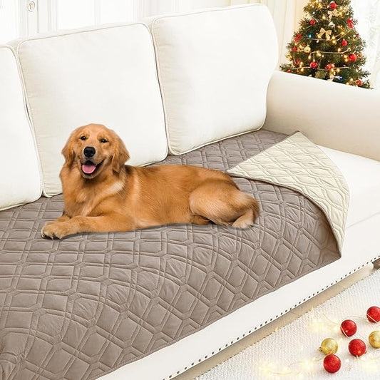 Smiry Waterproof Dog Blanket, 30x70 Inch Soft Pet Bed Cover Reversible, Washable Sofa Couch Furniture Protector for Small Medium Large Dog Puppy Cat, Geometric, Taupe/Beige
