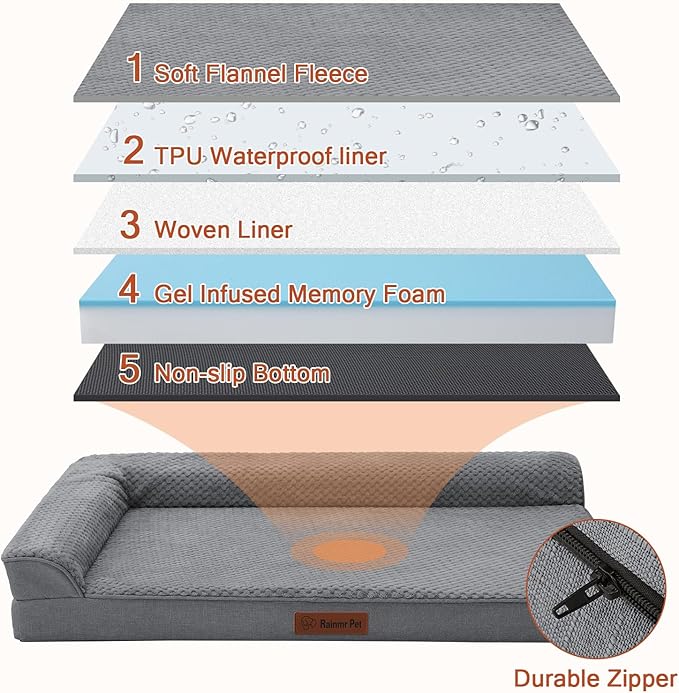 Orthopedic Dog Bed Medium Size Dog, 35x23x6 Inches Memory Foam Pet Bed for Medium and Large Dogs, Washable Removable Cover, Nonskid Bottom, Waterproof, Dark Grey