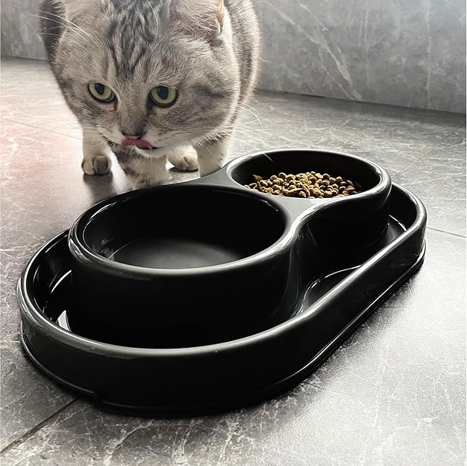 PetLike Double Dog Water and Food Bowls,Pet Feeder Bowls for Puppy Medium Dogs Cats (Black, 15.5X9.5X2.75 INCH)