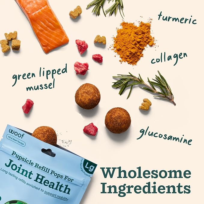 WOOF Hip & Joint Pupsicle Refill Pops - Dog Supplement for The Pupsicle Toy to Support Joint Health, Recovery, and Mobility - Extra Large Pops