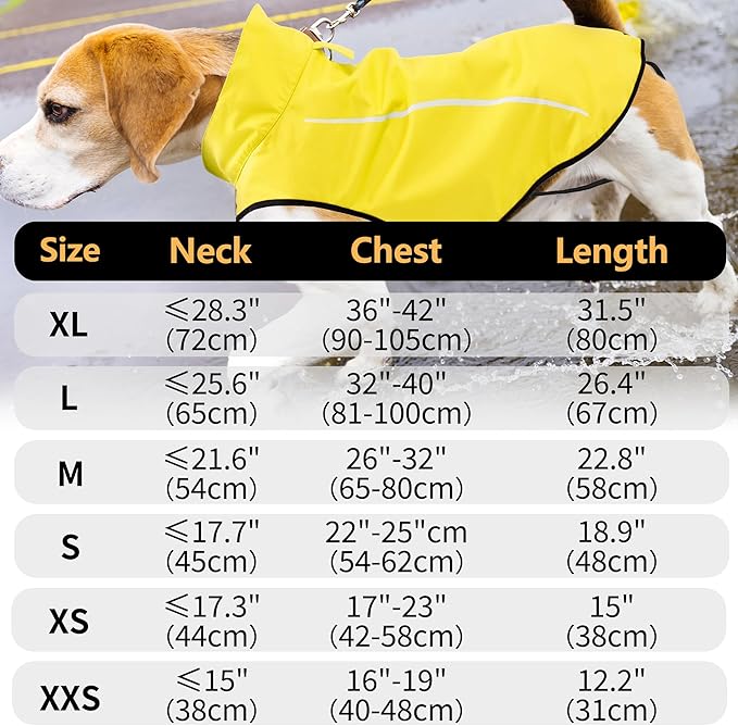 Mile High Life Dog Raincoat, Adjustable Waterproof Reflective Rain Jacket for Small Medium Large Dogs, Lightweight Breathable Pet Rain Coat with Leash Hole(Yellow,M Chest 26-32")
