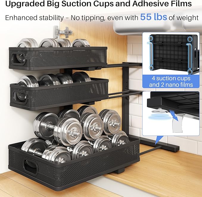 HERJOY Under Sink Organizer, 1-Pack 3-Tier Height Adjustable Thickened Metal Pull out Cabinet Organizer Shelf, Slide out Storage Drawer Rack for Bathroom Kitchen Pantry Home Laundry Organization