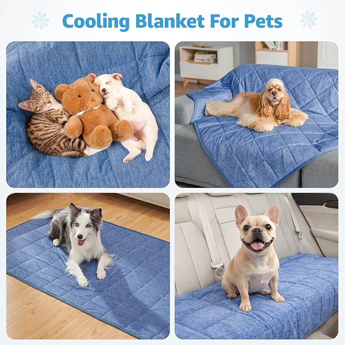 PICK FOR LIFE Cooling Blanket for Dogs, 0.4 Q-MAX Pets Cooling Comforter Throw for Bed Cover, Summer Blanket for Large Dogs Washable, Soft Lightweight Cold Mats for Pet Hot Weathe, 48"×62"/Deep Blue