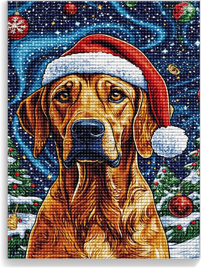 LTCZ Dog Wearing A Hat Diamond Art Kits for Adults, ChristmasDiy 5d Diamond Painting Kits for Beginners, Very Suitable for Home Leisure and Wall Decoration 20 * 24Inch