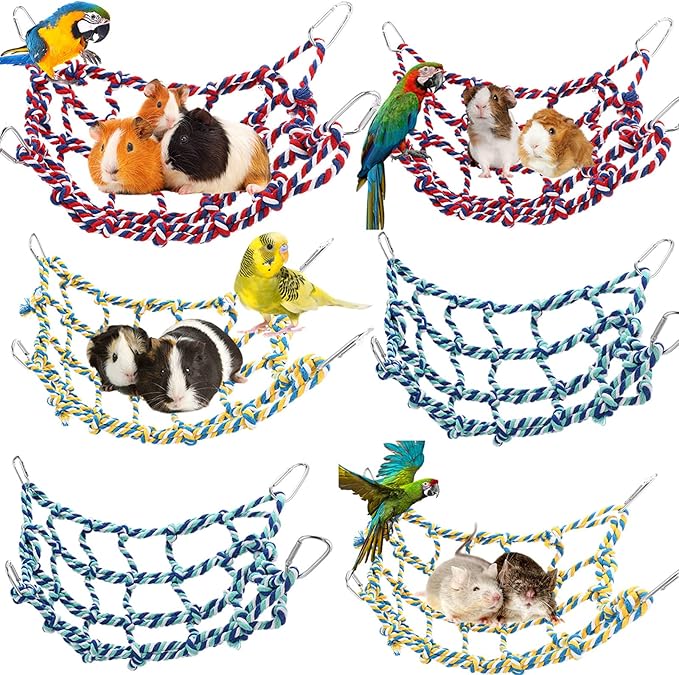 Berlune 6 Pcs Rat Ropes for Cage Rat Cage Accessories Climbing 12.6 x 9.84 Inch Bird Rope Toys for Pet Hammock Hamster Cotton Bridge Bird Ladder for Small Animal Habitat Play