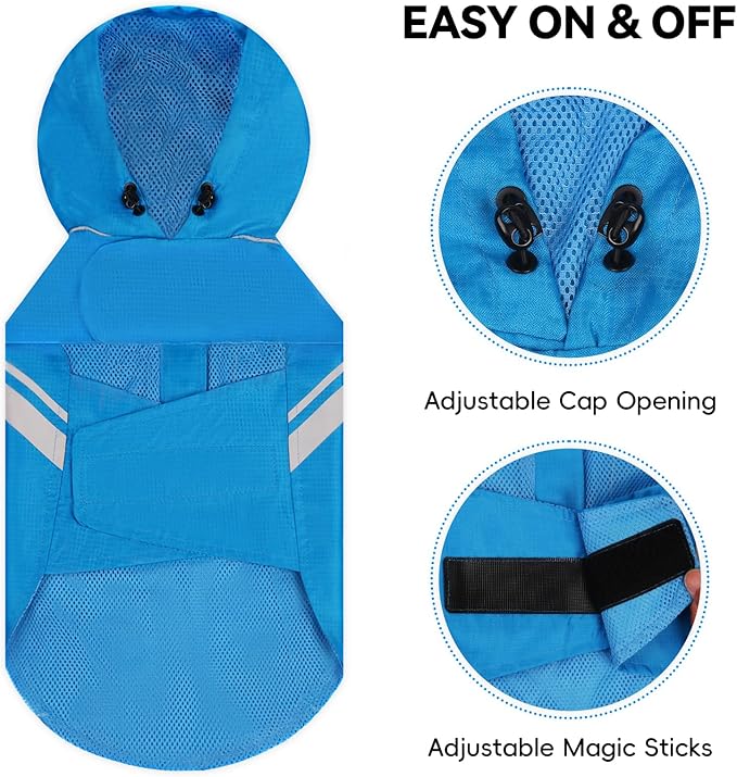 VIVAGLORY Wetoff Dog Raincoat, Rain Coat for Dog All Seasons Adventure, Rain Jacket with Harness Hole & Hood, Reflective Lightweight Waterproof for Doggy & Puppy, XL, Blue