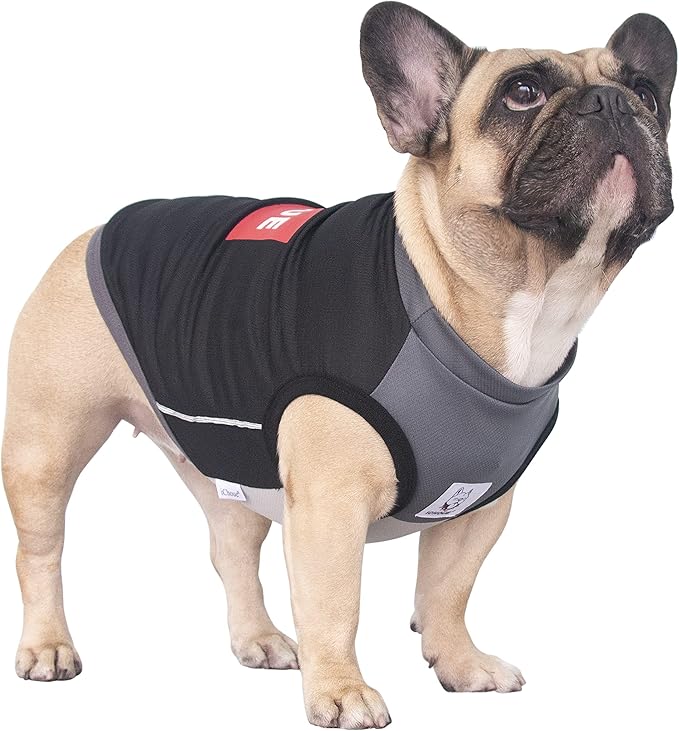 iChoue French Bulldog Summer Cooling Shirt for Dogs UV Sun Protection Vest Sleeveless Stretchy Tank Top English Pug Grey Black - Large Plus