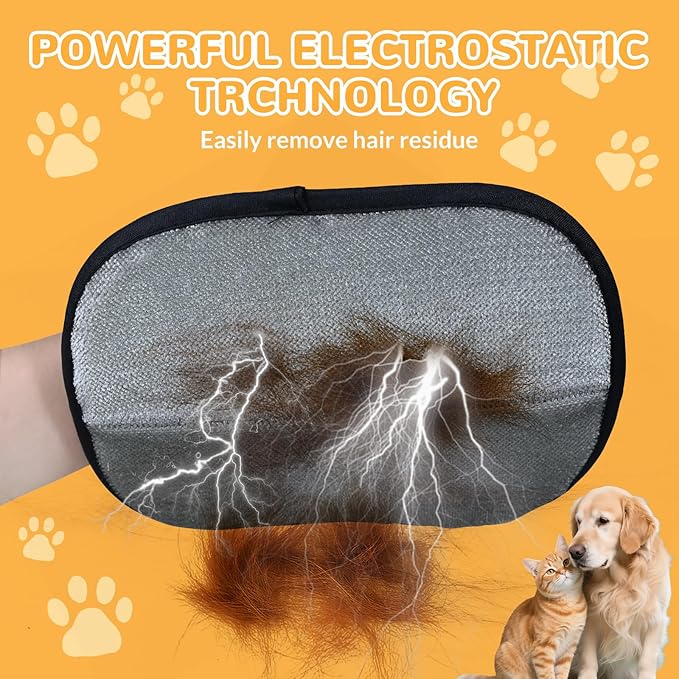 Pet Hair Removal Gloves, Electrostatic Pet Hair Grooming Gloves for Cat & Dog, Reusable for Couch, Clothing,Furniture, Carpet,Bed,Curtain - 2 PCS