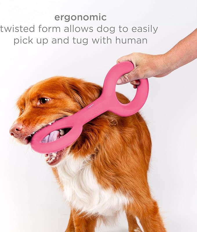 Ubbi Pet x Karim Rashid Tuggle Dog Toy, Durable Natural Rubber Tug Toy with Ergonomic Grip for Medium to Large Dogs, Dishwasher Safe Interactive Tug & Fetch Toy, Pink