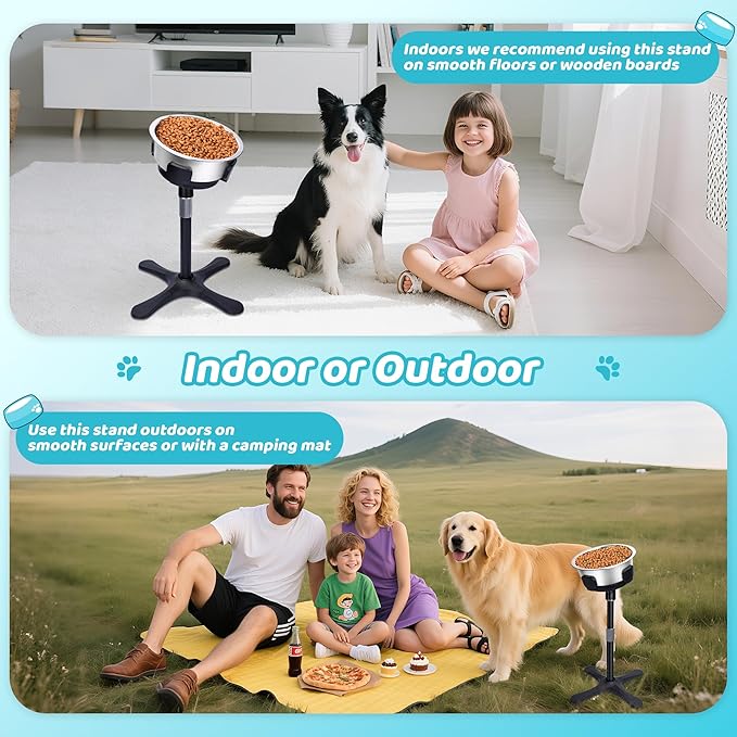 Elevated Dog Bowl, Adjustable Stand Heights and Width, Non-Slip Foot Mats, Tilting Raised Dog Bowls with Metal Knob for Small, Medium and Large Dogs Breed（1pack）, Black