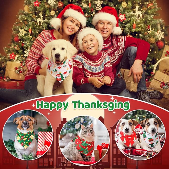 Abbylike 200 Pcs Christmas Dog Bandanas Bulk Xmas Red and Green Bandanas for Dogs Triangle Kerchief Bibs Scarf Set for Pet Christmas Costume Photo Props Accessories Pet Shops Groomer, 25 Styles