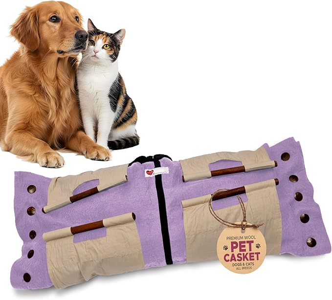 Cocoon® - Eco-Friendly Pet Burial & Cremation Ceremony Kit (Premium Wool) - Casket for Dogs and Cats (Choose Size & Color) (Large, Lavender)